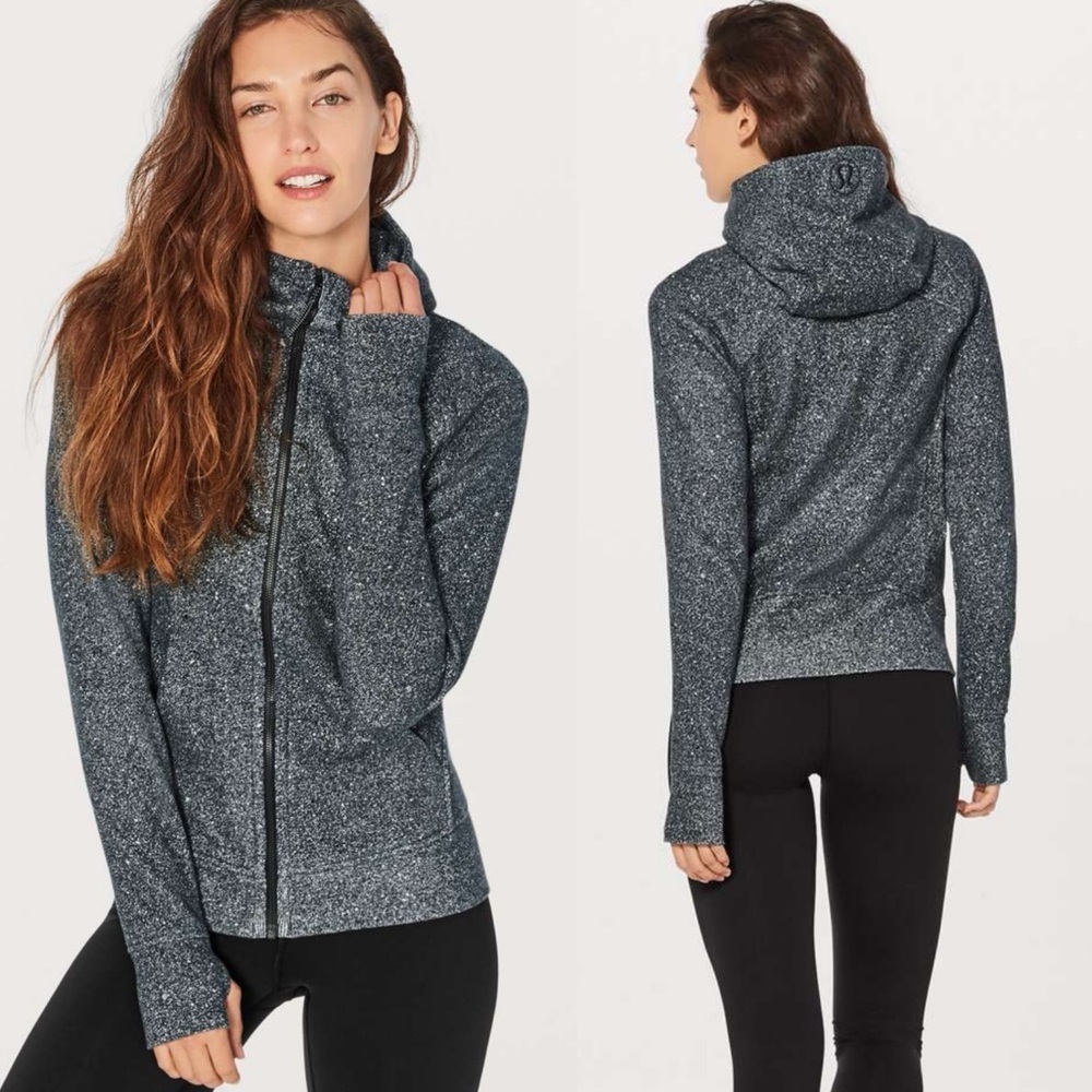 Lululemon Scuba Hoodie Light Cotton Fleece Luminesce Splatter White Black Sz 8